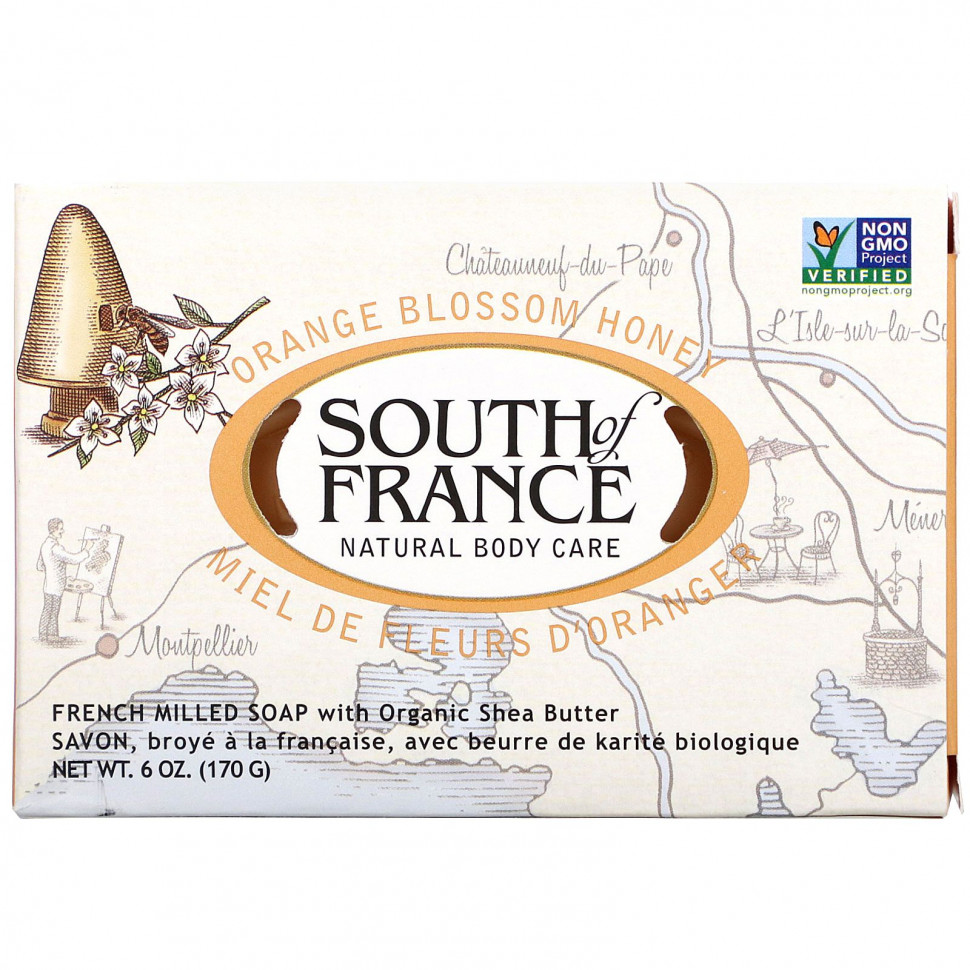   (Iherb) South of France, Orange Blossom Honey, French Milled Bar Soap with Organic Shea Butter, 6 oz (170 g)    -     , -, 