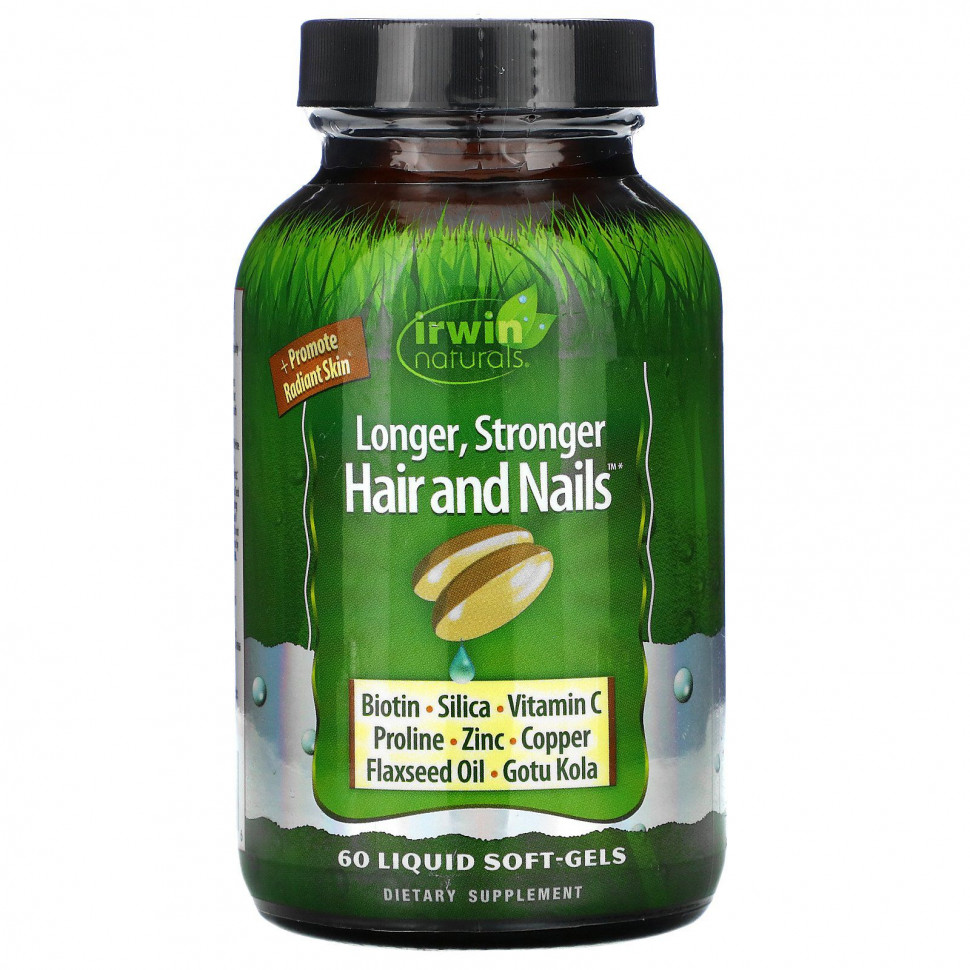   (Iherb) Irwin Naturals, Longer, Stronger Hair and Nails, 60 Liquid Soft-Gels    -     , -, 