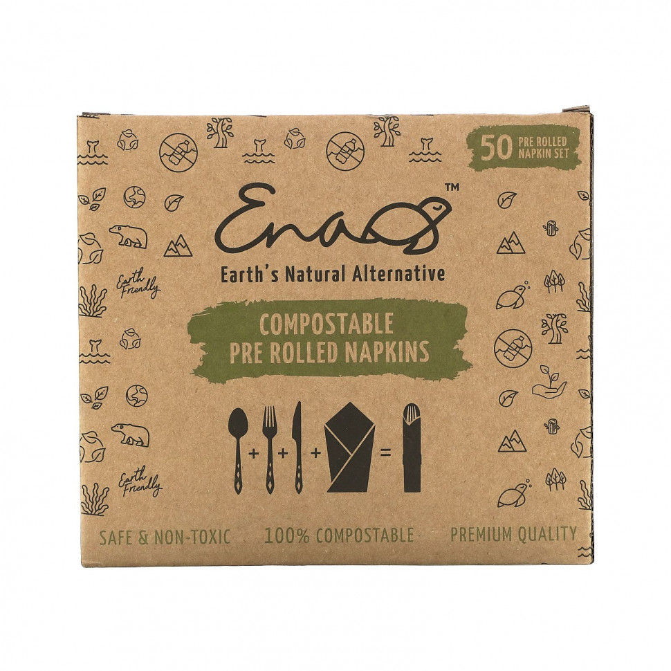   (Iherb) Earth's Natural Alternative, Compostable Pre Rolled Napkins with Knife, Fork and Spoon, 50 Rolls    -     , -, 