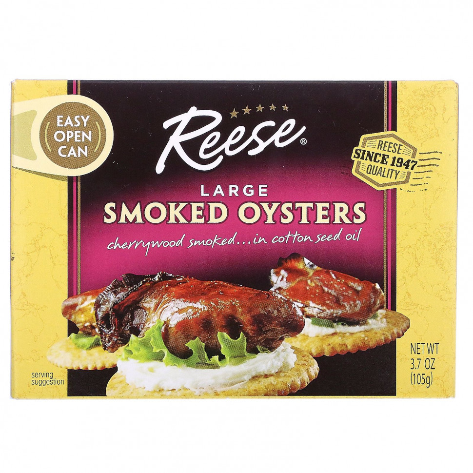   (Iherb) Reese, Large Smoked Oysters, 3.70 oz (105 g)    -     , -, 