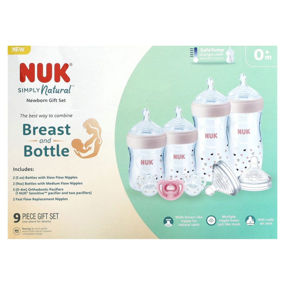   (Iherb) NUK, Simply Natural Bottle with SafeTemp,    ,  0 , 9 .    -     , -, 