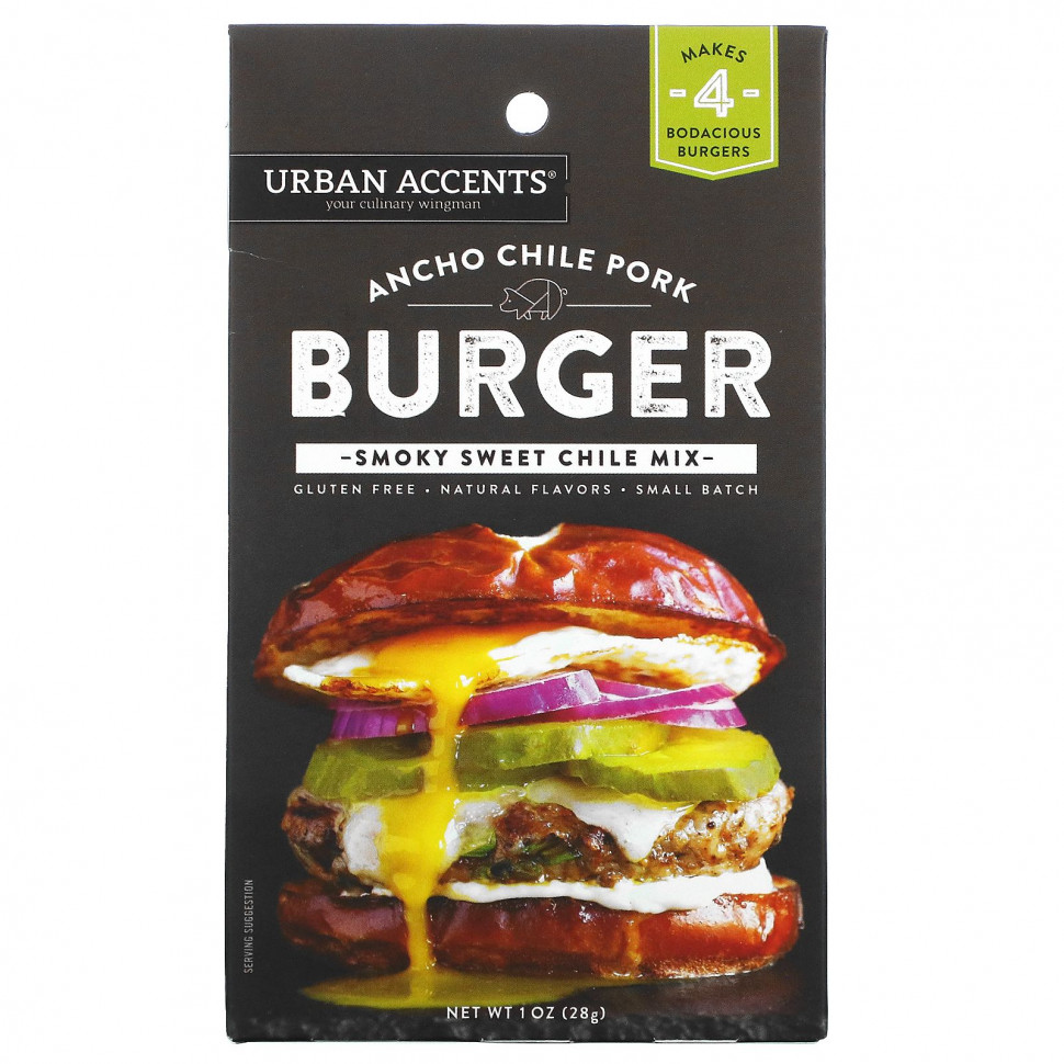   (Iherb) Urban Accents, Ancho Chile Pork Burger,  Smoky Sweet Chile, 28  (1 )    -     , -, 