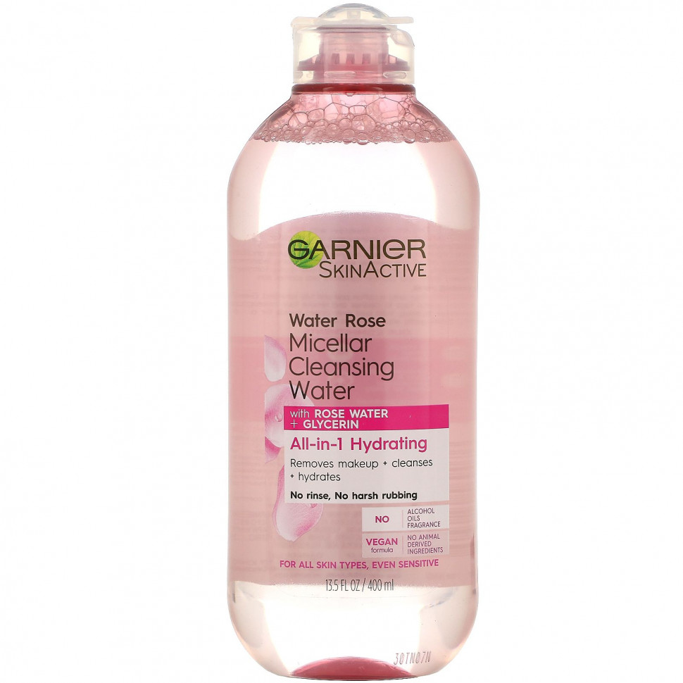  (Iherb) Garnier, SkinActive, Water Rose Micellar Cleansing Water, 13.5 fl oz (400 ml)    -     , -, 