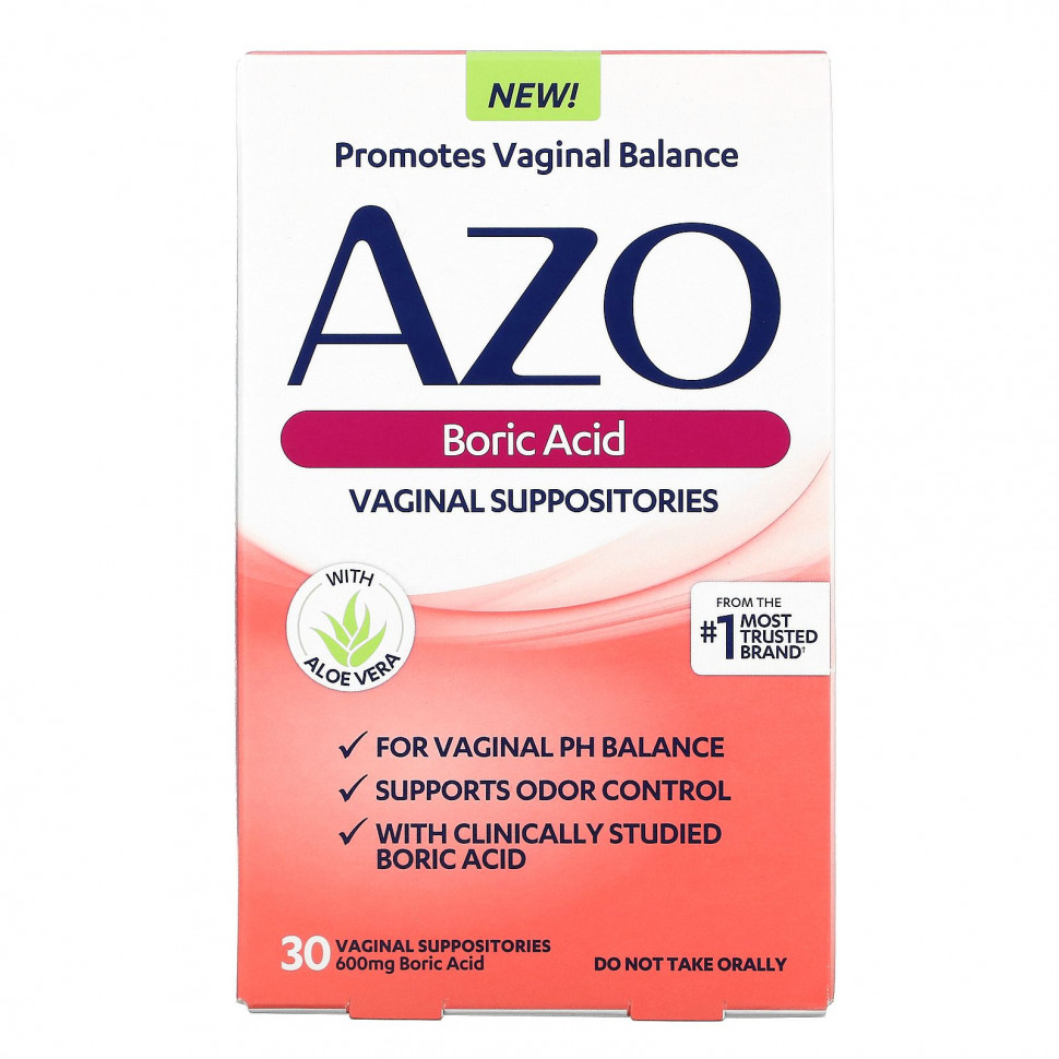  (Iherb) Azo, Boric Acid, Vaginal Supositories, 600 mg, 30 Suppositories    -     , -, 