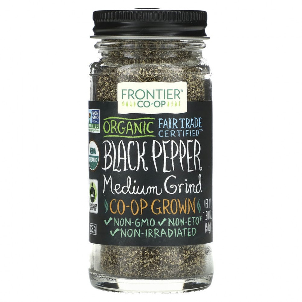   (Iherb) Frontier Co-op, Organic Black Pepper, Medium Grind, 1.80 oz (51 g)    -     , -, 