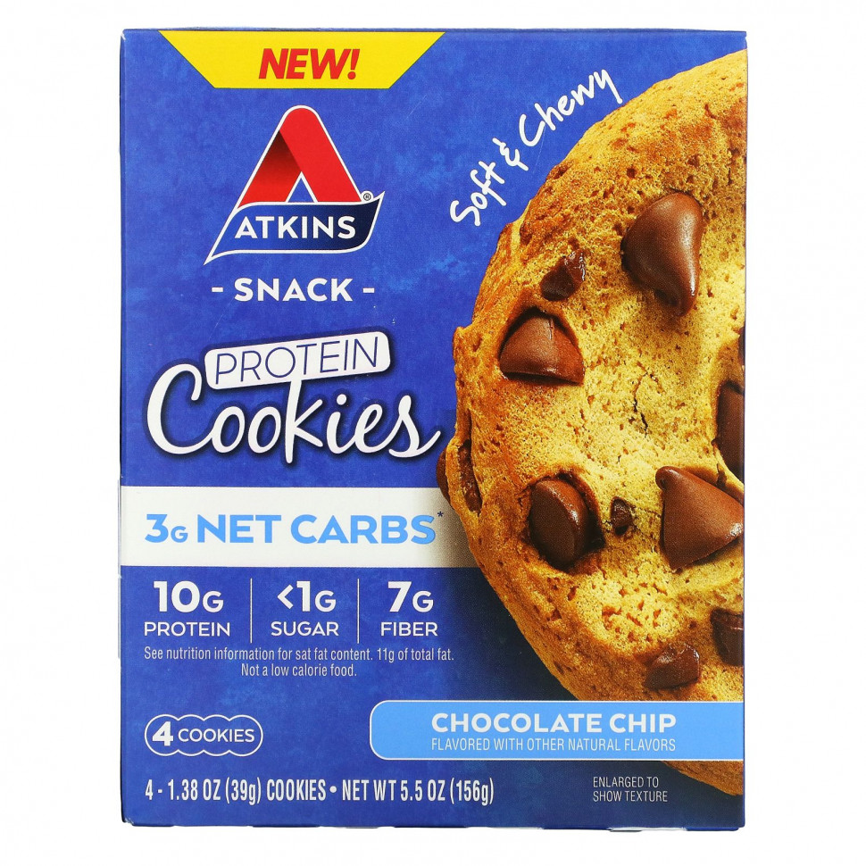   (Iherb) Atkins, Protein Cookies, Chocolate Chip, 4 Cookies, 1.38 oz (39 g) Each    -     , -, 