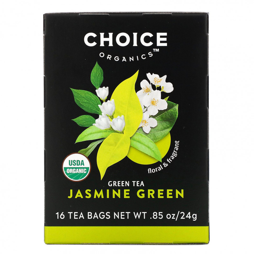   (Iherb) Choice Organic Teas, Green Tea, Organic Jasmine Green, 16 Tea Bags, .85 oz (24 g)    -     , -, 