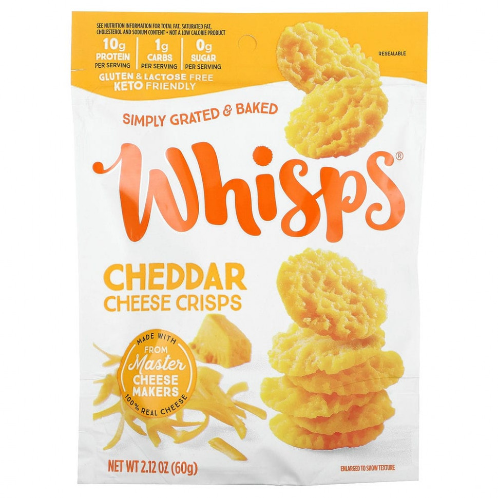   (Iherb) Whisps, Cheddar Cheese Crisps , 2.12 oz (60 g)    -     , -, 