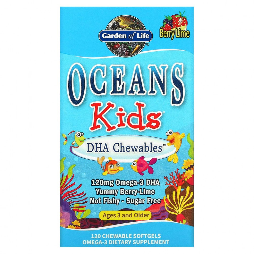   (Iherb) Garden of Life, Oceans Kids, DHA Chewables,  3   ,    , 120 , 120       -     , -, 