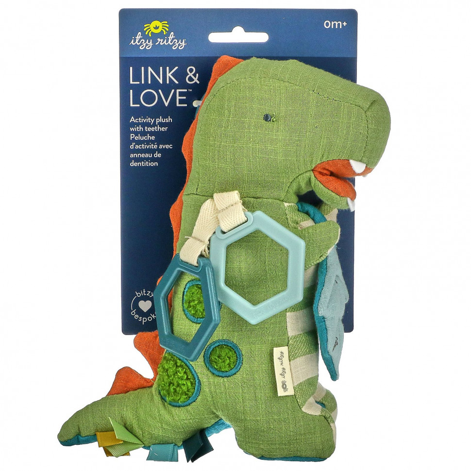   (Iherb) itzy ritzy, Link & Love, Activity Plush With Teether, 0+ Months, Dino, 1 Teether    -     , -, 