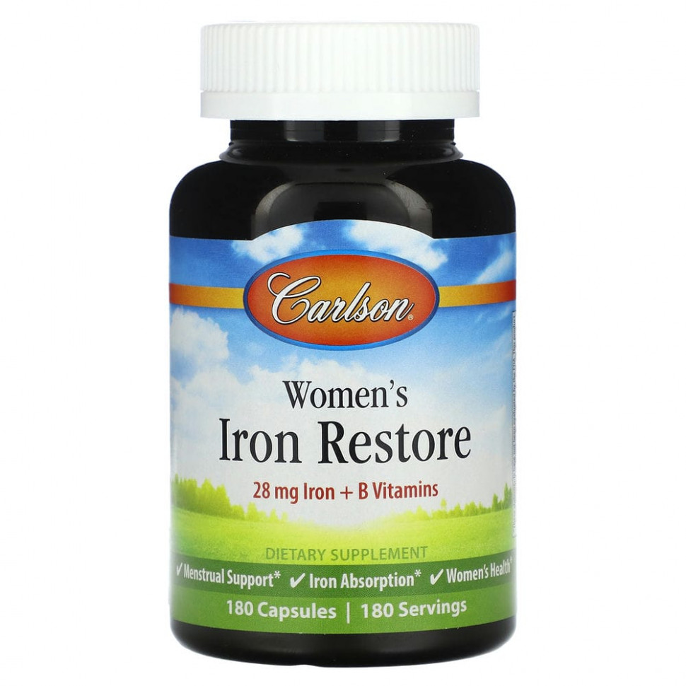   (Iherb) Carlson, Women's Iron Restore, 28 mg Iron + B Vitamins, 180 Capsules    -     , -, 