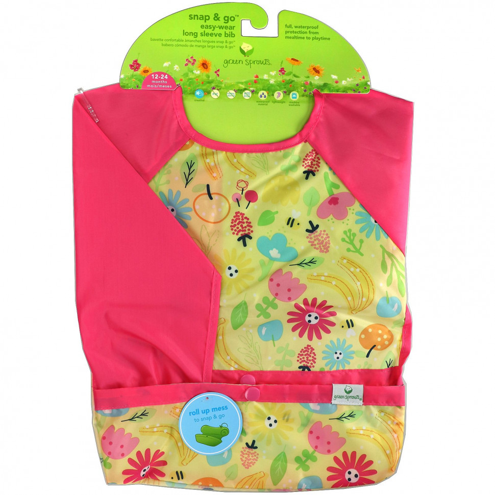   (Iherb) Green Sprouts, Snap & Go Easy Wear Long Sleeve Bib, Pink Bee Floral    -     , -, 