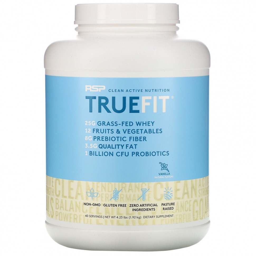   (Iherb) RSP Nutrition, TrueFit, Grass-Fed Whey Protein Shake, Vanilla, 4.23 lbs (1.92 kg)    -     , -, 