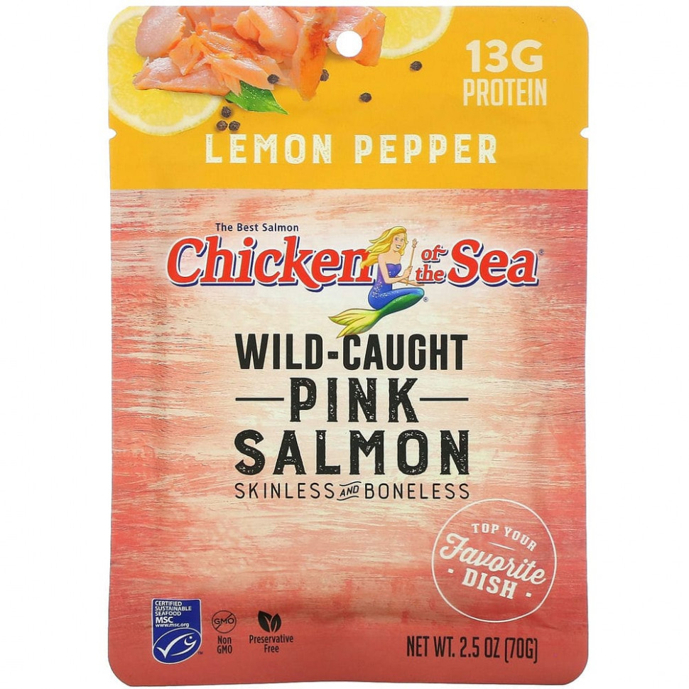   (Iherb) Chicken of the Sea, Wild-Caught Pink Salmon, Lemon Pepper, 2.5 oz ( 70 g)    -     , -, 
