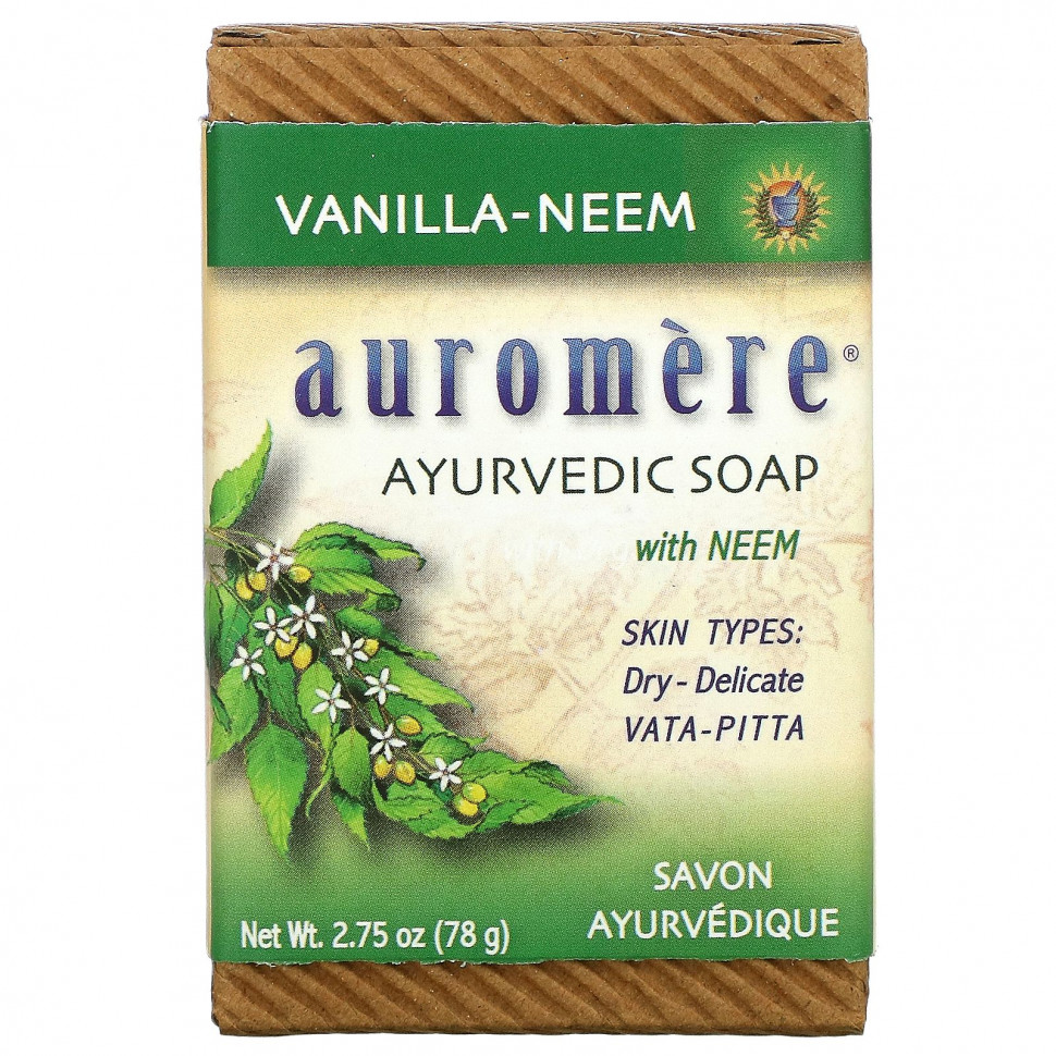   (Iherb) Auromere, Ayurvedic Soap, with Neem, Vanilla-Neem, 2.75 oz (78 g)    -     , -, 