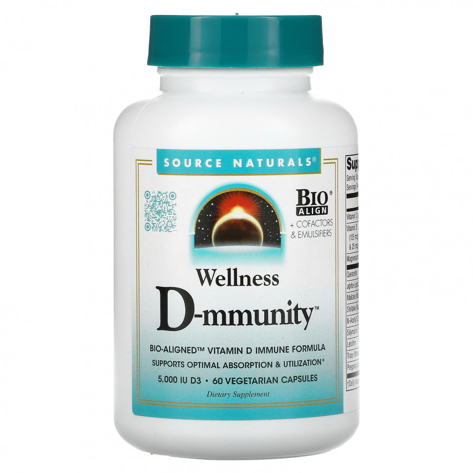   (Iherb) Source Naturals, Wellness D-mmunity, Bio-Aligned Vitamin D Immune Formula, 60 Vegetarian Capsules    -     , -, 