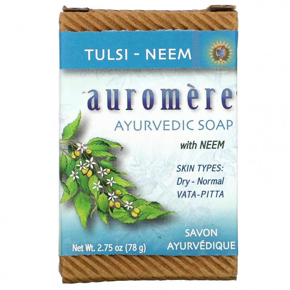   (Iherb) Auromere, Ayurvedic Soap, with Neem, Tulsi-Neem, 2.75 oz (78 g)    -     , -, 