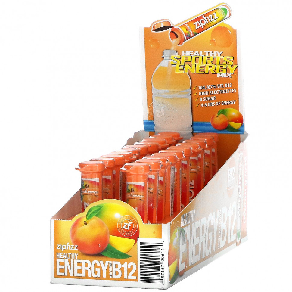   (Iherb) Zipfizz, Healthy Energy Mix With Vitamin B12, Peach Mango, 20 Tubes, 0.39 oz (11 g) Each    -     , -, 