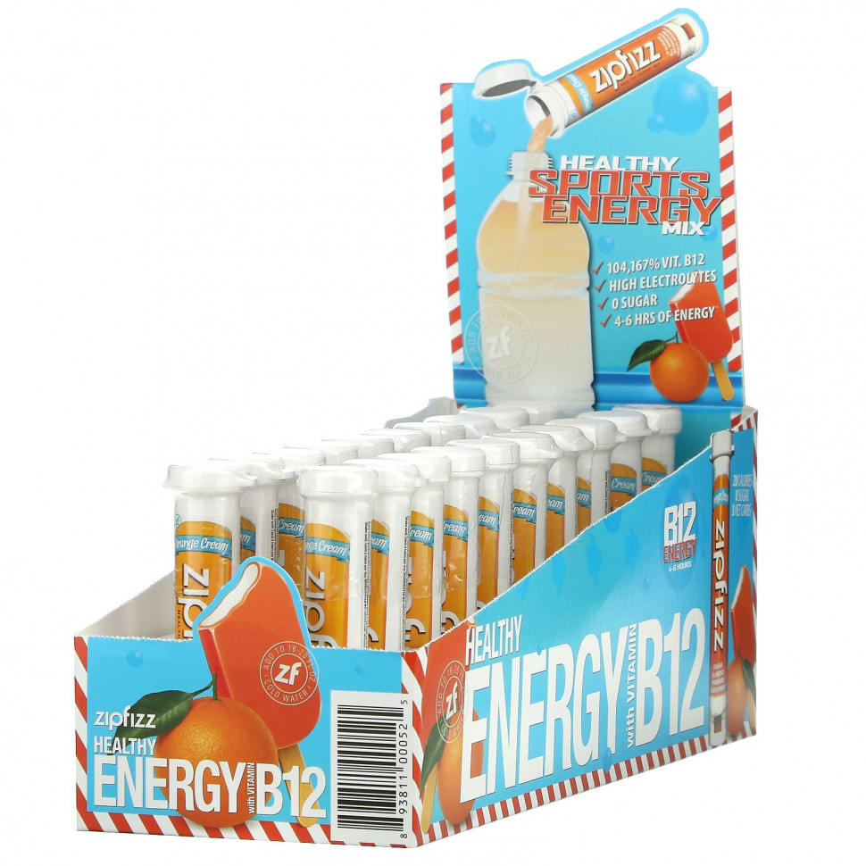   (Iherb) Zipfizz, Healthy Energy With Vitamin B12, Orange Cream, 20 Tubes, 11 g Each    -     , -, 