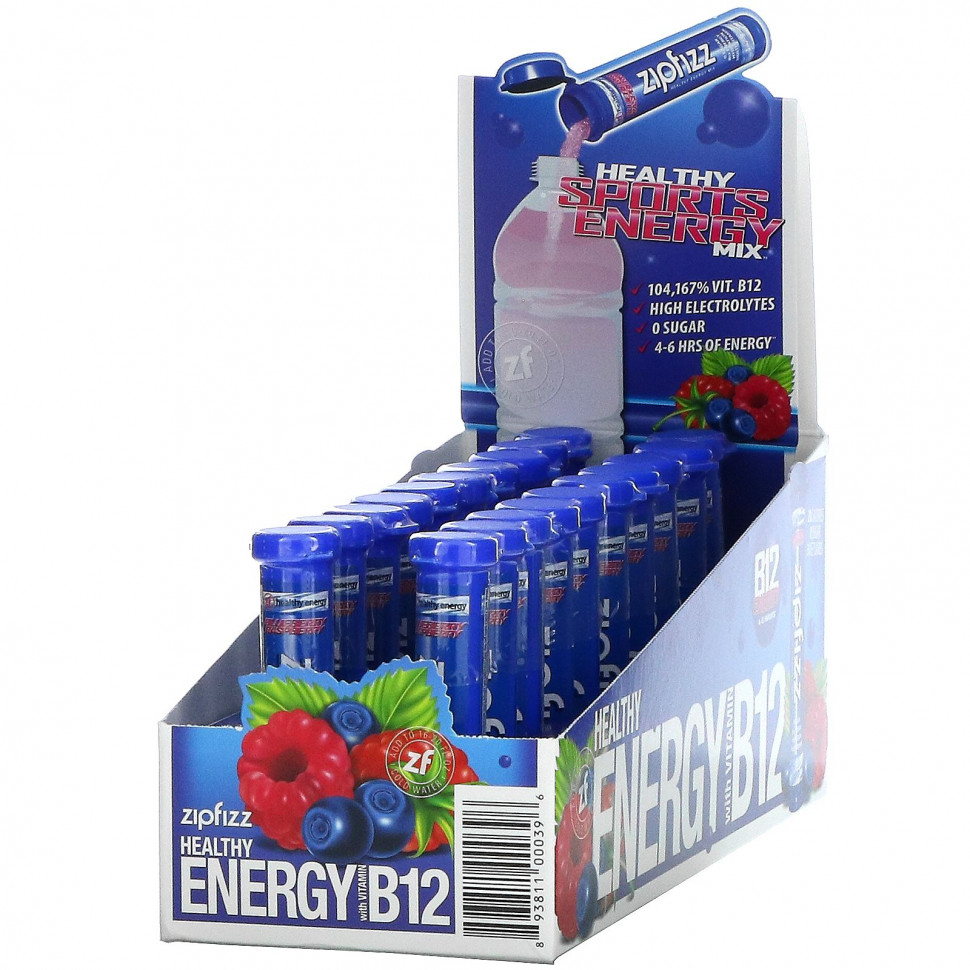   (Iherb) Zipfizz, Healthy Energy Mix With Vitamin B12, Blueberry Raspberry, 20 Tubes, 0.39 oz (11 g) Each    -     , -, 