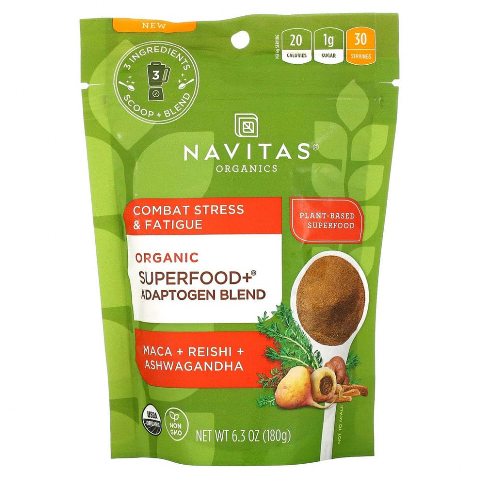   (Iherb) Navitas Organics, Superfood+ Adaptogen Blend, Maca + Reishi + Ashwagandha, 6.3 oz (180 g)    -     , -, 