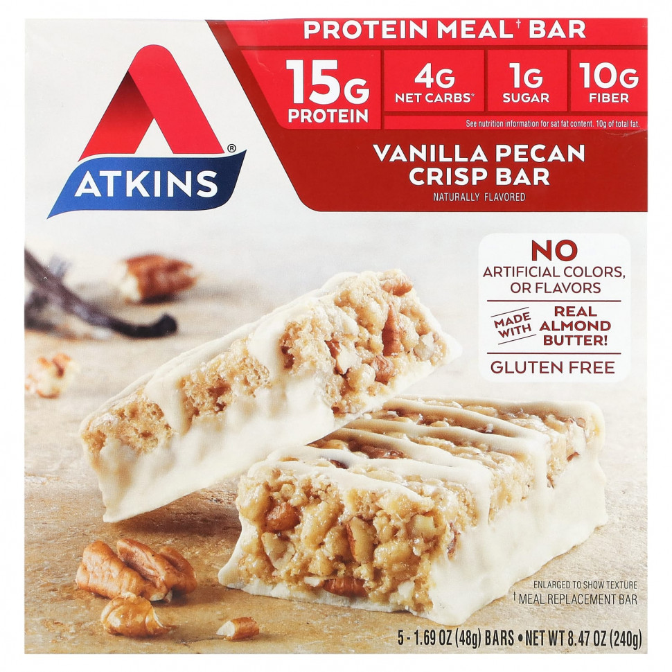   (Iherb) Atkins, Protein Meal Bar, Vanilla Pecan Crisp Bar, 5 Bars, 1.69 oz (48 g) Each    -     , -, 