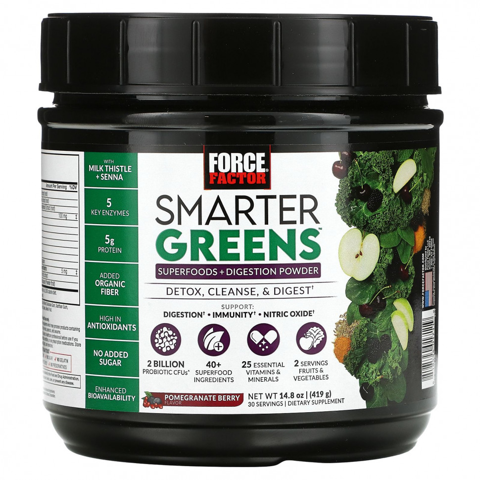 ���� ������ (Iherb) Force Factor, Smarter Greens, ��������� � ������� ��� ��������� �����������, ������, 419 � (14,8 �����), ������ �� 6200 ���