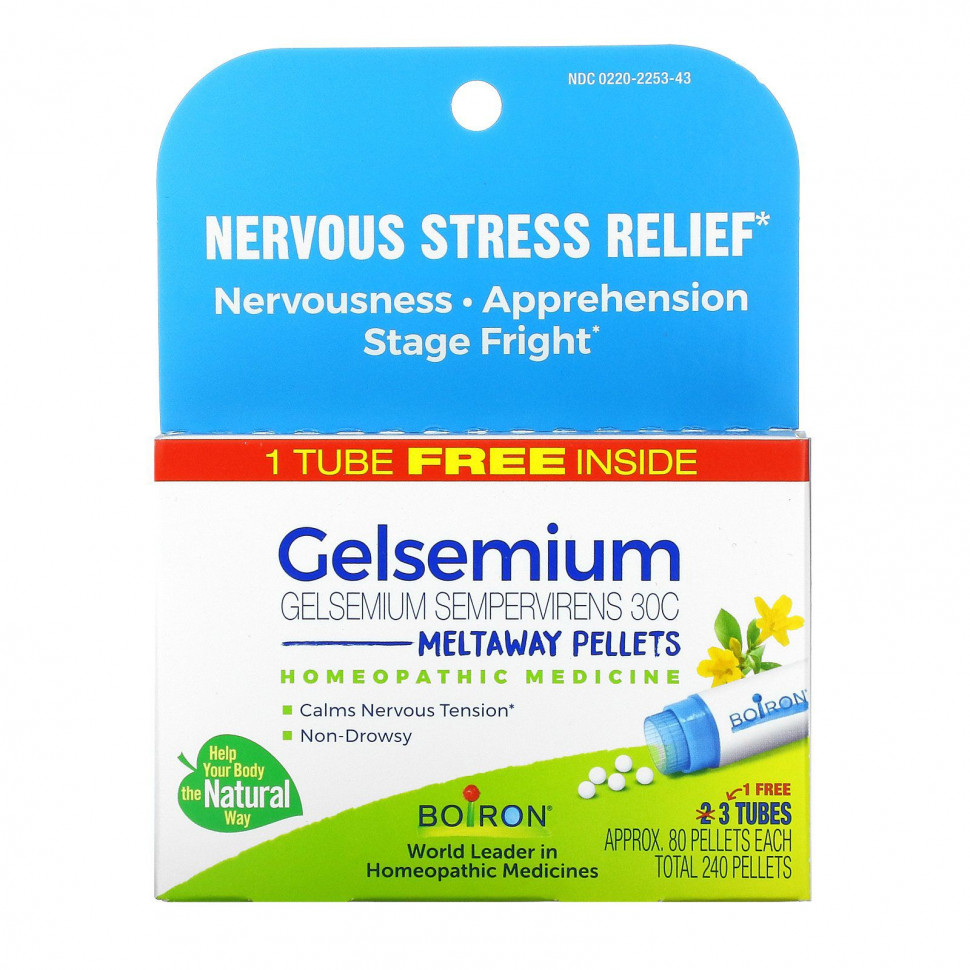   (Iherb) Boiron, Gelsemium, Nervous Stress Relief, Meltaway Pellets, 3 Tubes, Approx. 80 Pellets Each    -     , -, 