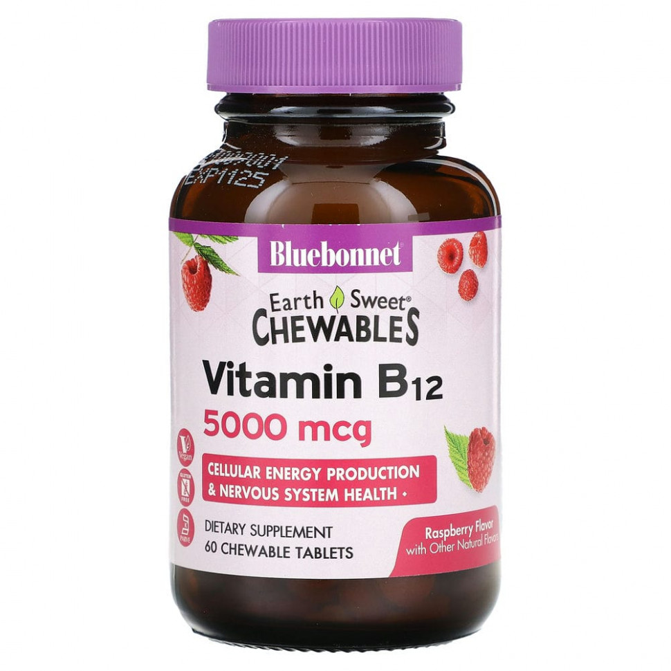   (Iherb) Bluebonnet Nutrition, Earth Sweet Chewables,  B12, , 5000 , 60      -     , -, 