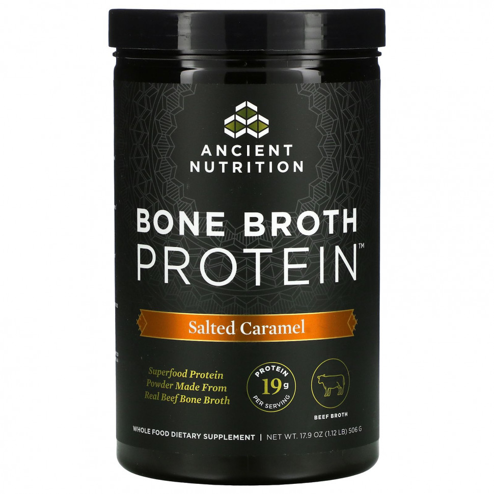   (Iherb) Dr. Axe / Ancient Nutrition, Bone Broth Protein, Salted Caramel, 1.18 lb (540 g)    -     , -, 