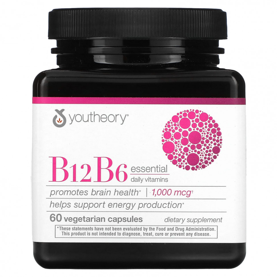 ���� ������ (Iherb) Youtheory, B12, B6, ����������� ���������� ��������, 1000 ���, 60 �������������� ������, ������ �� 2000 ���