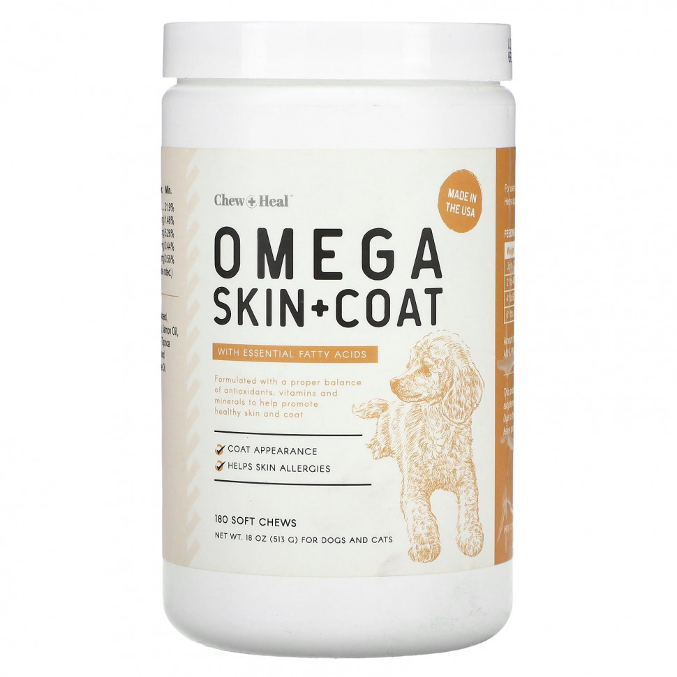   (Iherb) Chew + Heal, Omega Skin + Coat,    ,    , 180  , 513  (18 )    -     , -, 