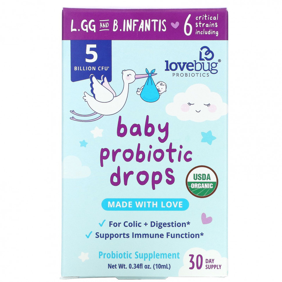 ���� ������ (Iherb) LoveBug Probiotics, ��������� ��� �����, � ������ �����, 5 ���� ���, 10 �� (0,34 ����. �����), ������ �� 3980 ���
