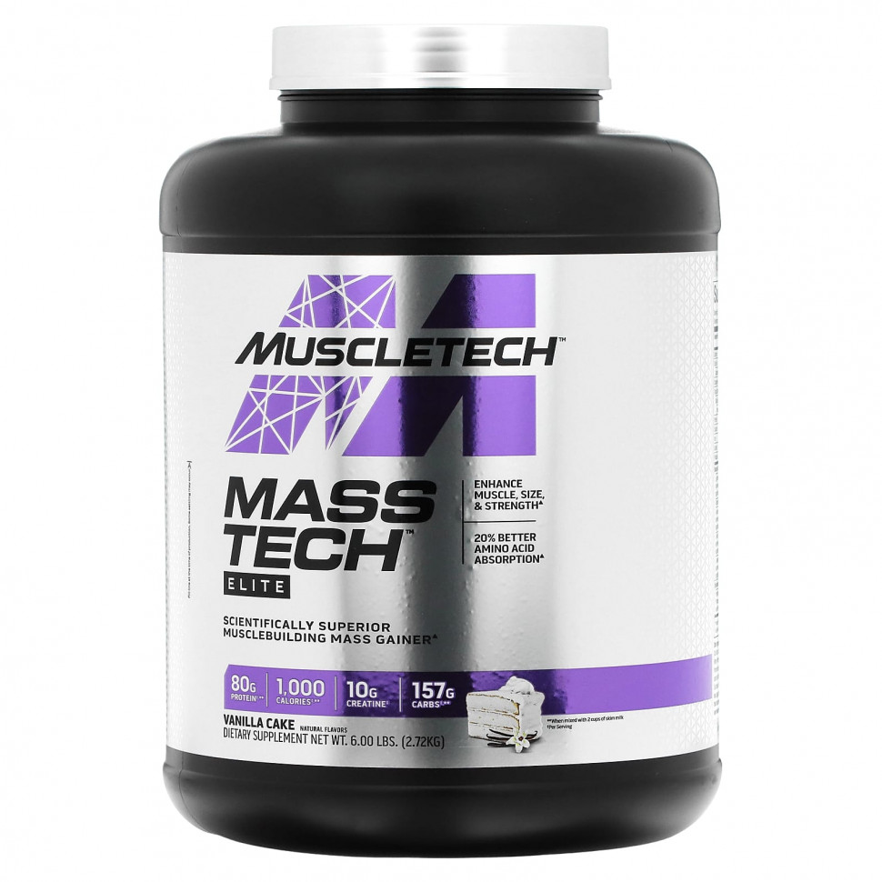   (Iherb) MuscleTech, Mass Tech Elite, Vanilla Cake, 6 lbs (2.72 kg)    -     , -, 