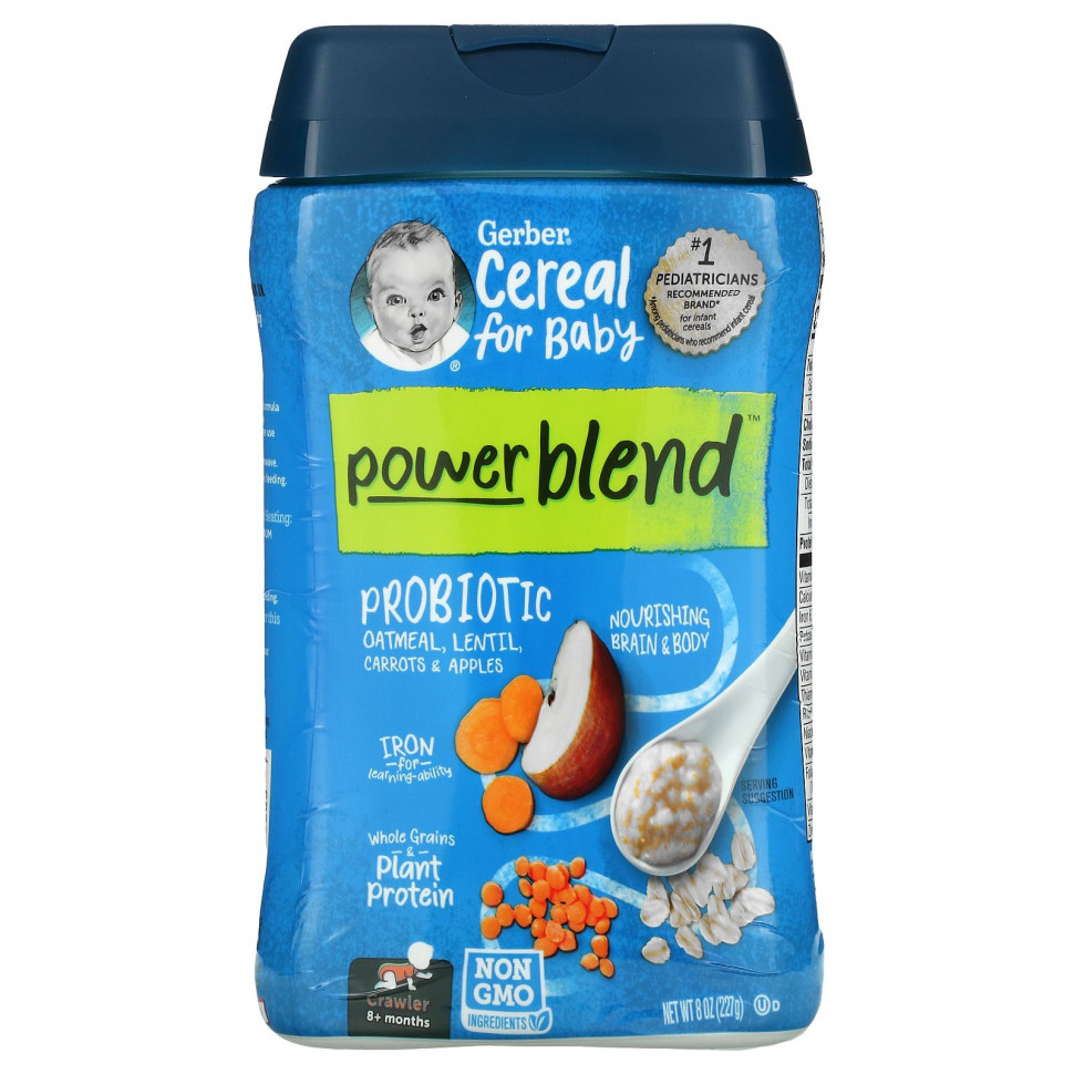   (Iherb) Gerber, Powerblend Cereal for Baby, Probiotic Oatmeal, Lentil, Carrots & Apples, Crawler, 8+ Months, 8 oz (227 g)    -     , -, 