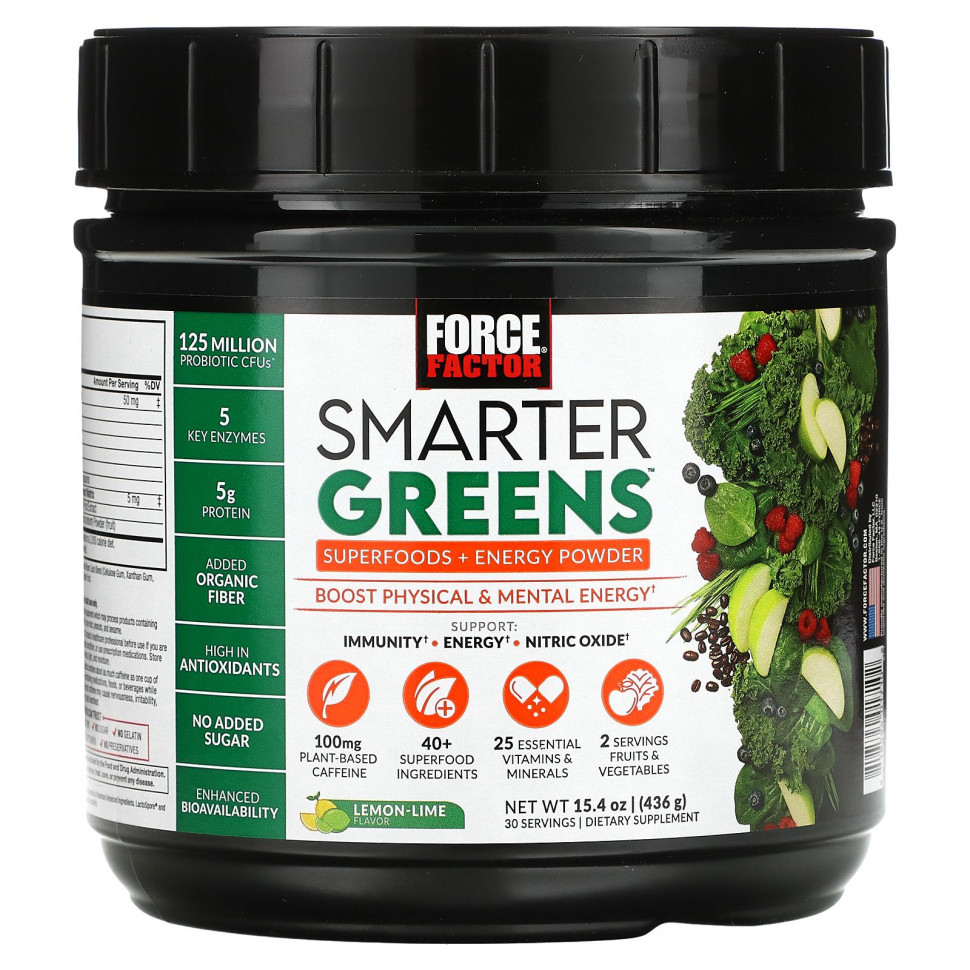 ���� ������ (Iherb) Force Factor, Smarter Greens, ��������� + �������������� �������, ����� � ����, 436 � (15,4 �����), ������ �� 6220 ���