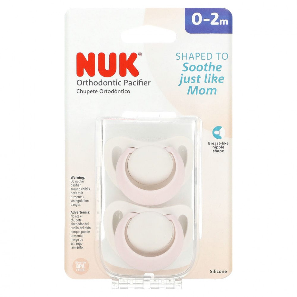   (Iherb) NUK, Orthodontic Pacifier, 0-2 Months, Pink, 2 Pack    -     , -, 