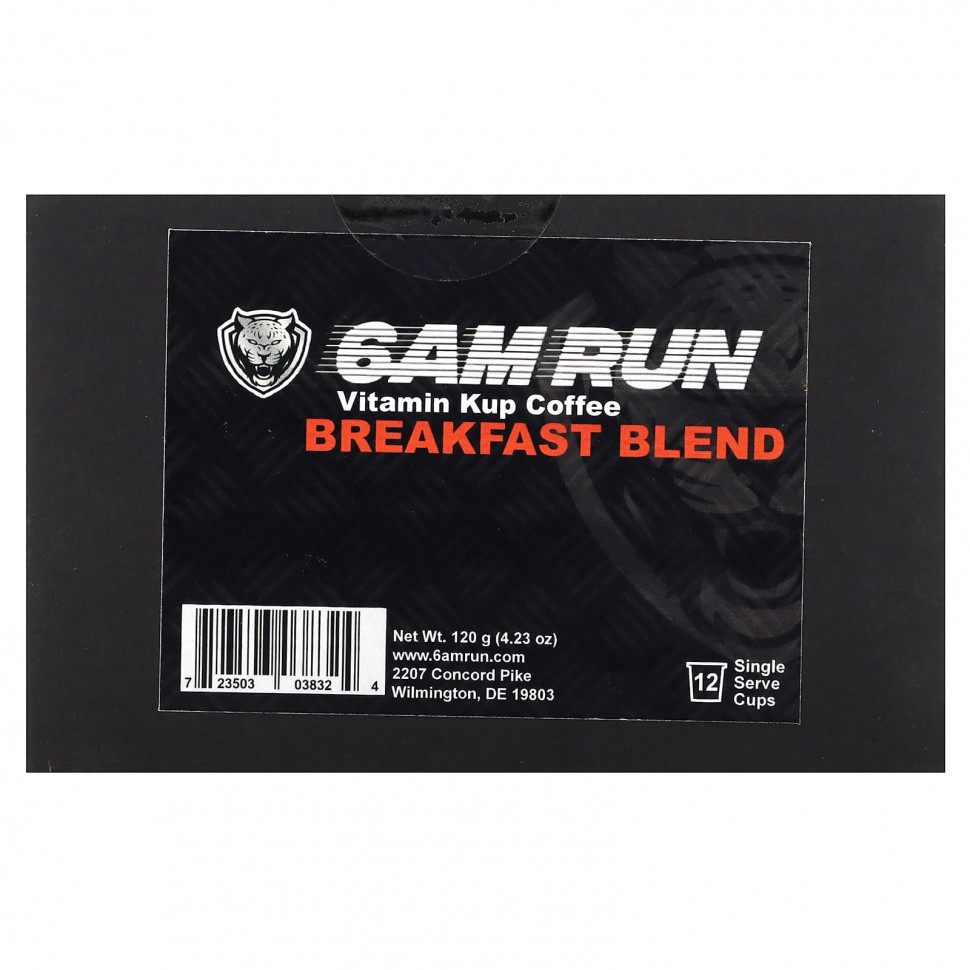 ���� ������ (Iherb) 6AM Run, Vitamin Kup Coffee, ����� ��� ��������, ��� �������, 12 ���������� �����, 120 � (4,23 �����), ������ �� 4630 ���