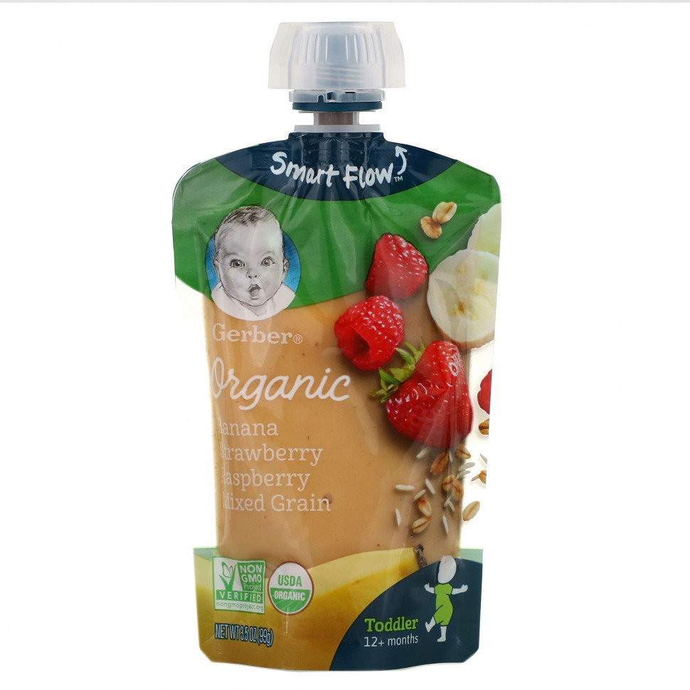 ���� ������ (Iherb) Gerber, Smart Flow, Organic, �����, �������� � ������, ��������� �����, �� 12 �������, 99 � (3,5 �����), ������ �� 590 ���