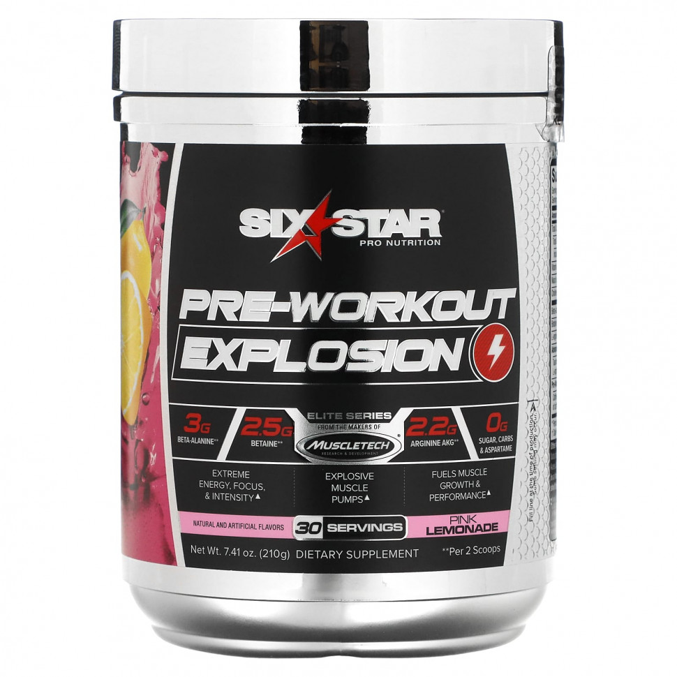 ���� ������ (Iherb) SIXSTAR, Elite Series, Pre-Workout Explosion, Pink Lemonade, 7.41 oz (210 g), ������ �� 3790 ���