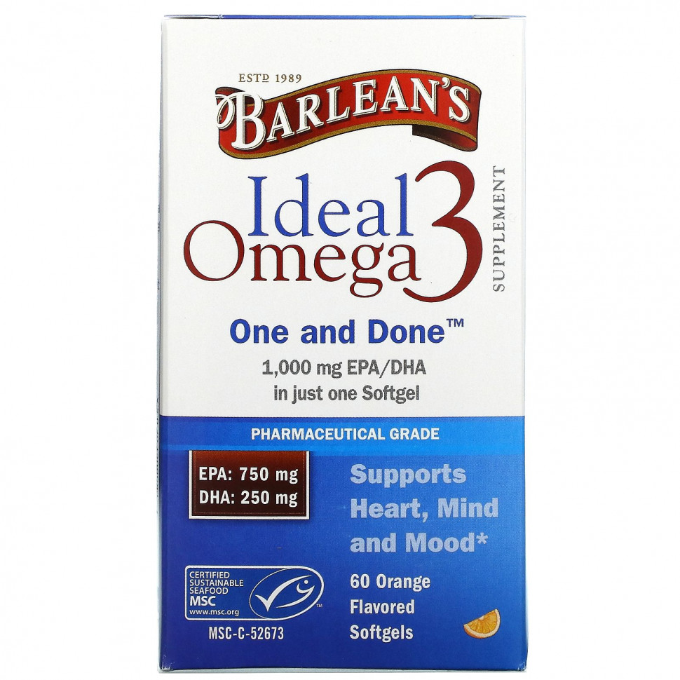���� ������ (Iherb) Barlean's, Ideal Omega 3, ��������, 1000 �� EPA / DHA, 60 ������ ��������, ������ �� 7290 ���