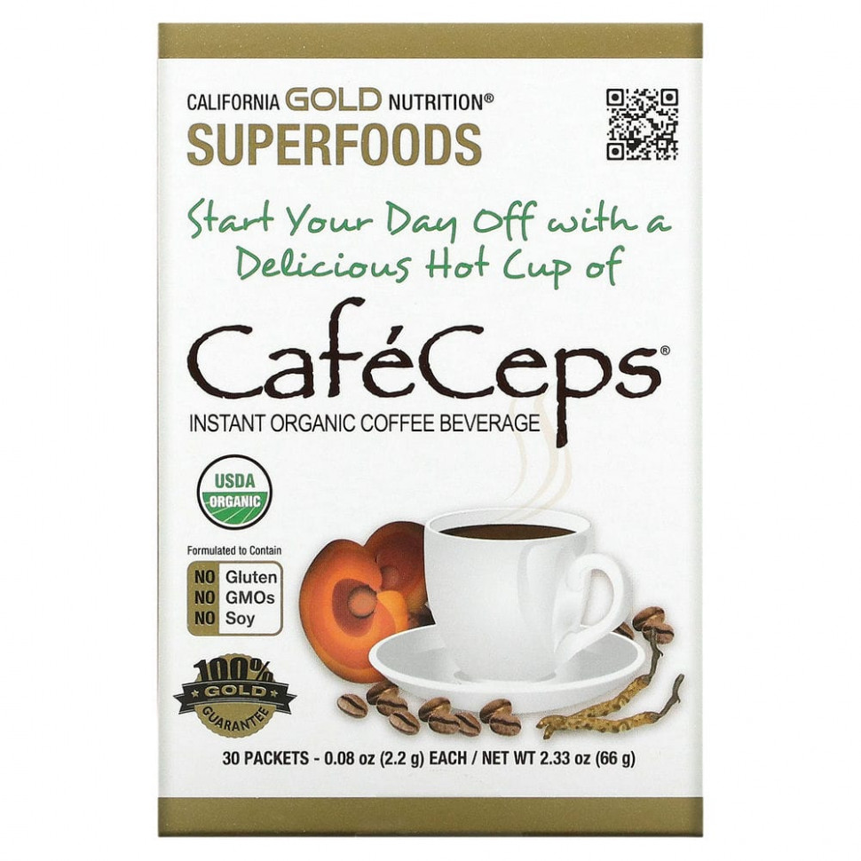 ���� ������ (Iherb) California Gold Nutrition, SUPERFOODS, Caf?Ceps, ������������ ����������� ���� � ����������� � �����, 30 ��������� �� 2,2 � (0,08 �����), ������ �� 4380 ���
