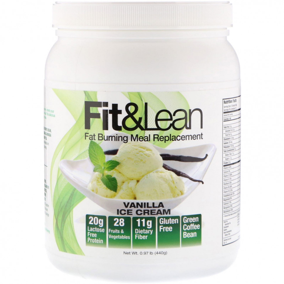   (Iherb) Fit & Lean, Fit & Lean, Fat Burning Meal Replacement, Vanilla Ice Cream, 0.97 lb (440 g)    -     , -, 