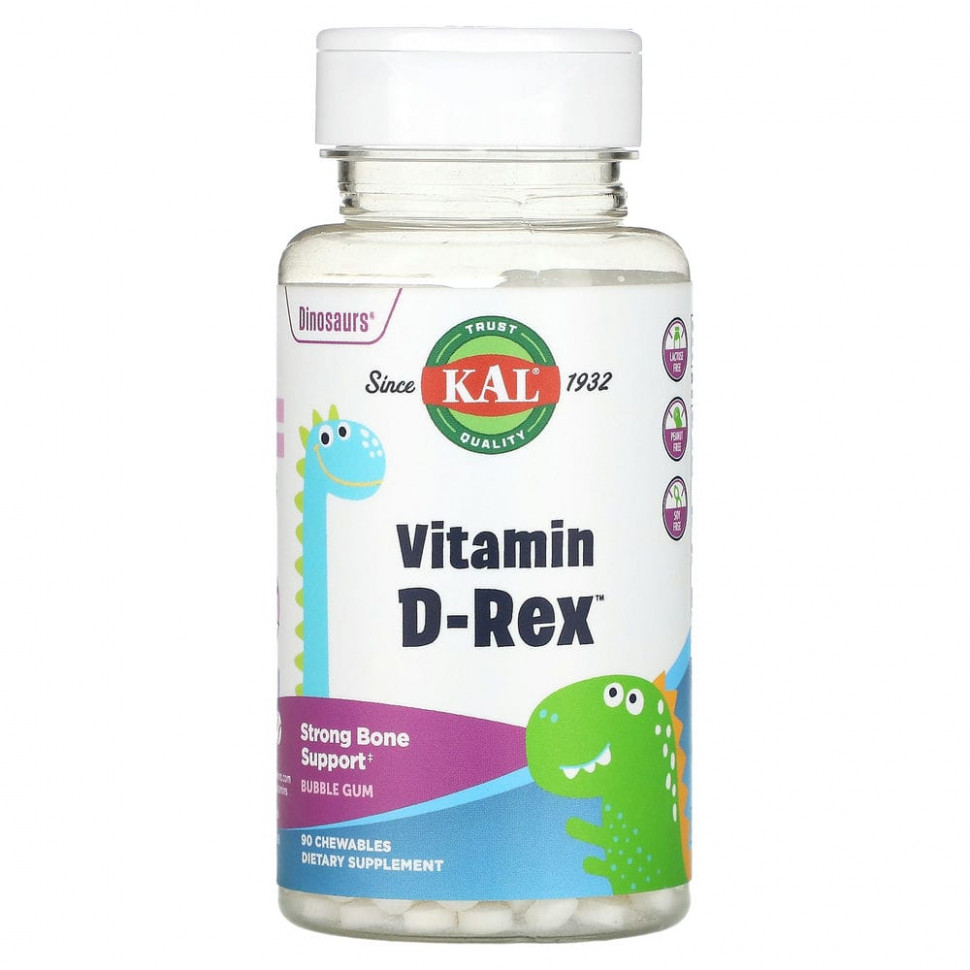   (Iherb) KAL, Dinosaurs, Vitamin D-Rex,  D3,    , 90      -     , -, 