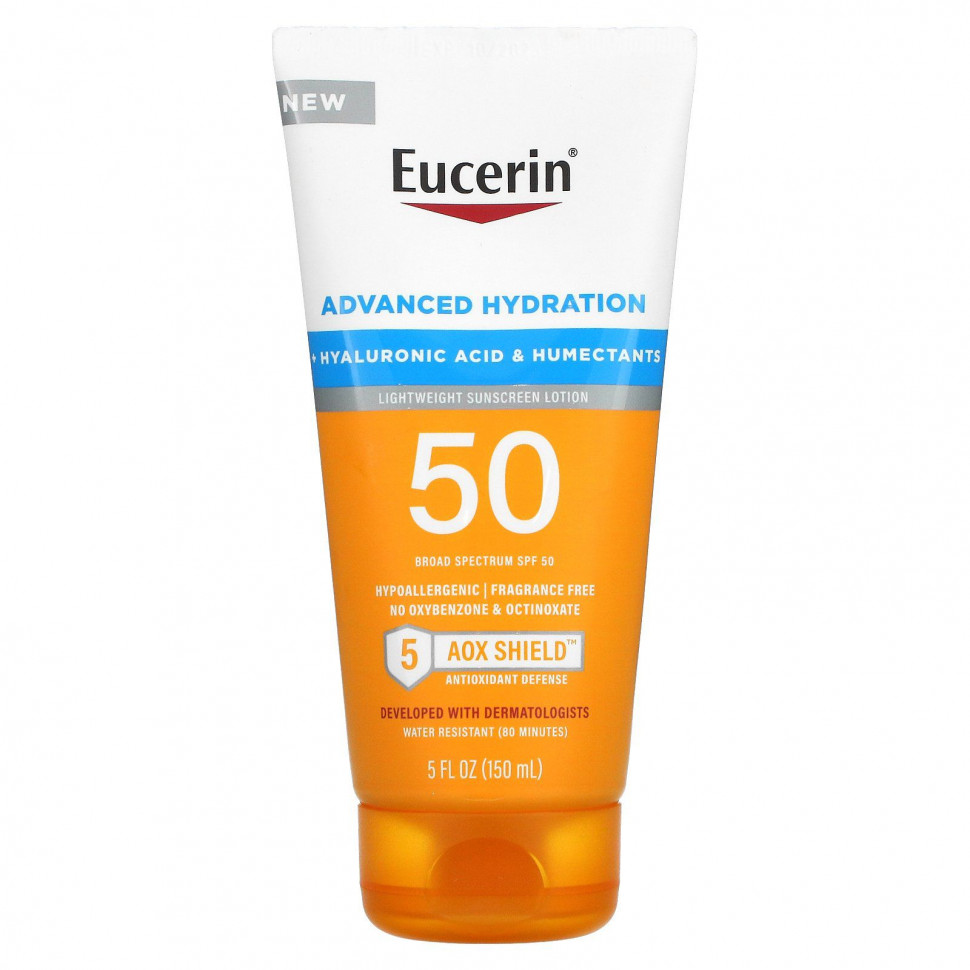���� ������ (Iherb) Eucerin, Advanced Hydration, ������ �������������� ������, SPF 50, ��� �������, 150 �� (5 ����. �����), ������ �� 3280 ���