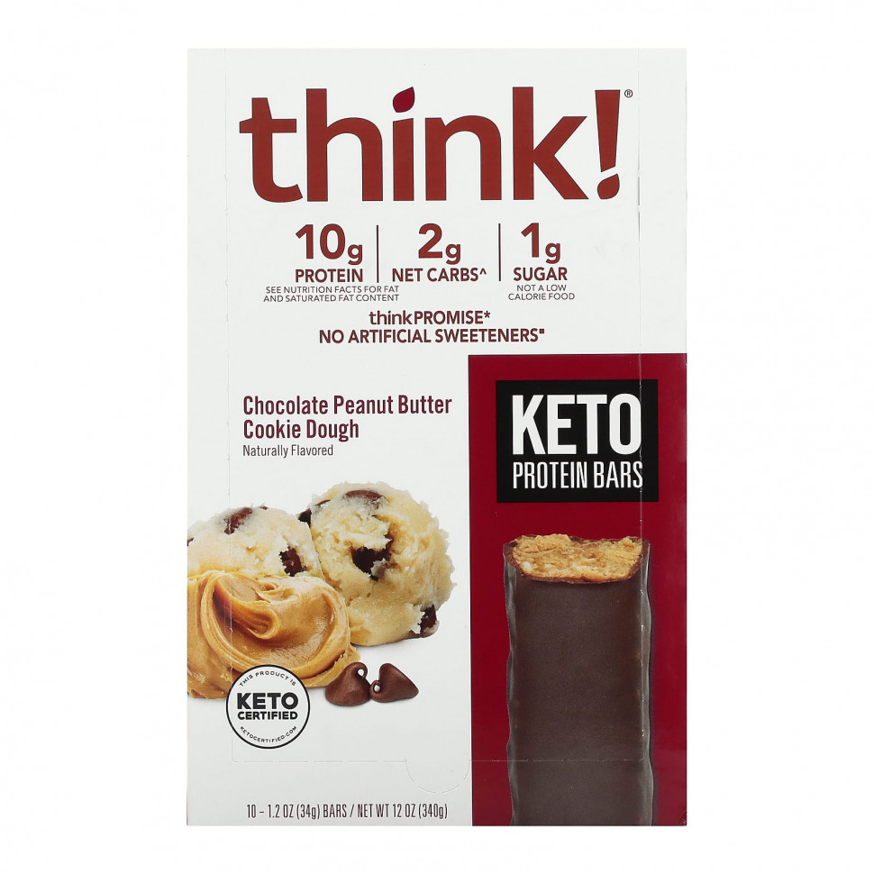 ���� ������ (Iherb) Think !, Keto Protein Bars, ���������� ����� ��� ������� � ���������� ������, 10 ����������, 34 � (1,2 �����) ������, ������ �� 5150 ���