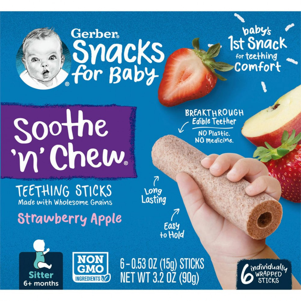   (Iherb) Gerber, Snacks for Baby, Soothe 'n' Chew,    ,  6 ,  , 6    , 15  (0,53 )     -     , -, 