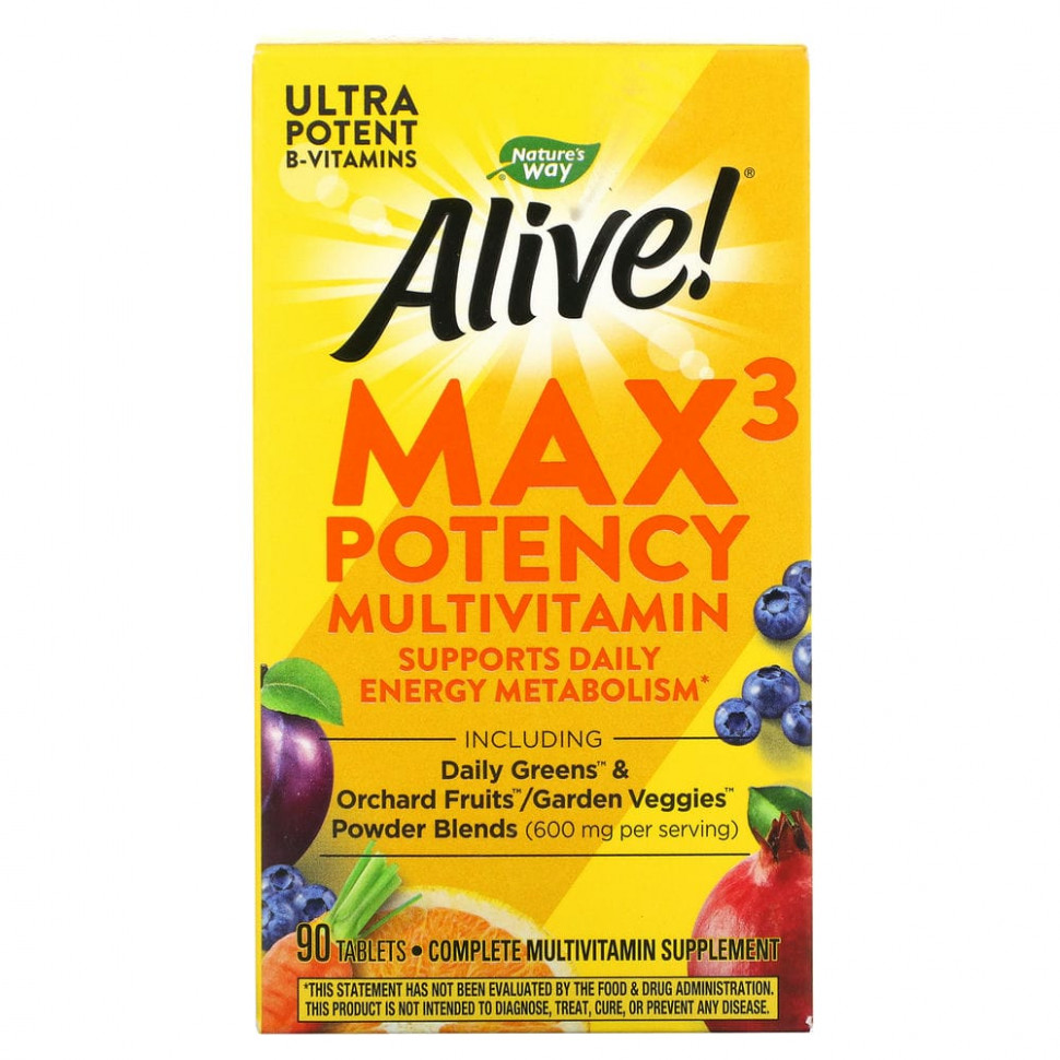 ���� ������ (Iherb) Nature's Way, Alive! Max3 Potency, ��������������, 90 ��������, ������ �� 4270 ���
