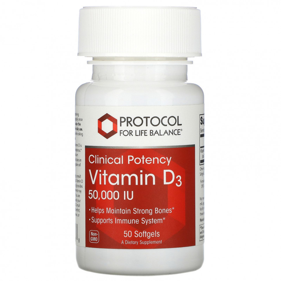   (Iherb) Protocol for Life Balance, Vitamin D3, Clinical Potency , 50,000 IU, 50 Softgels    -     , -, 