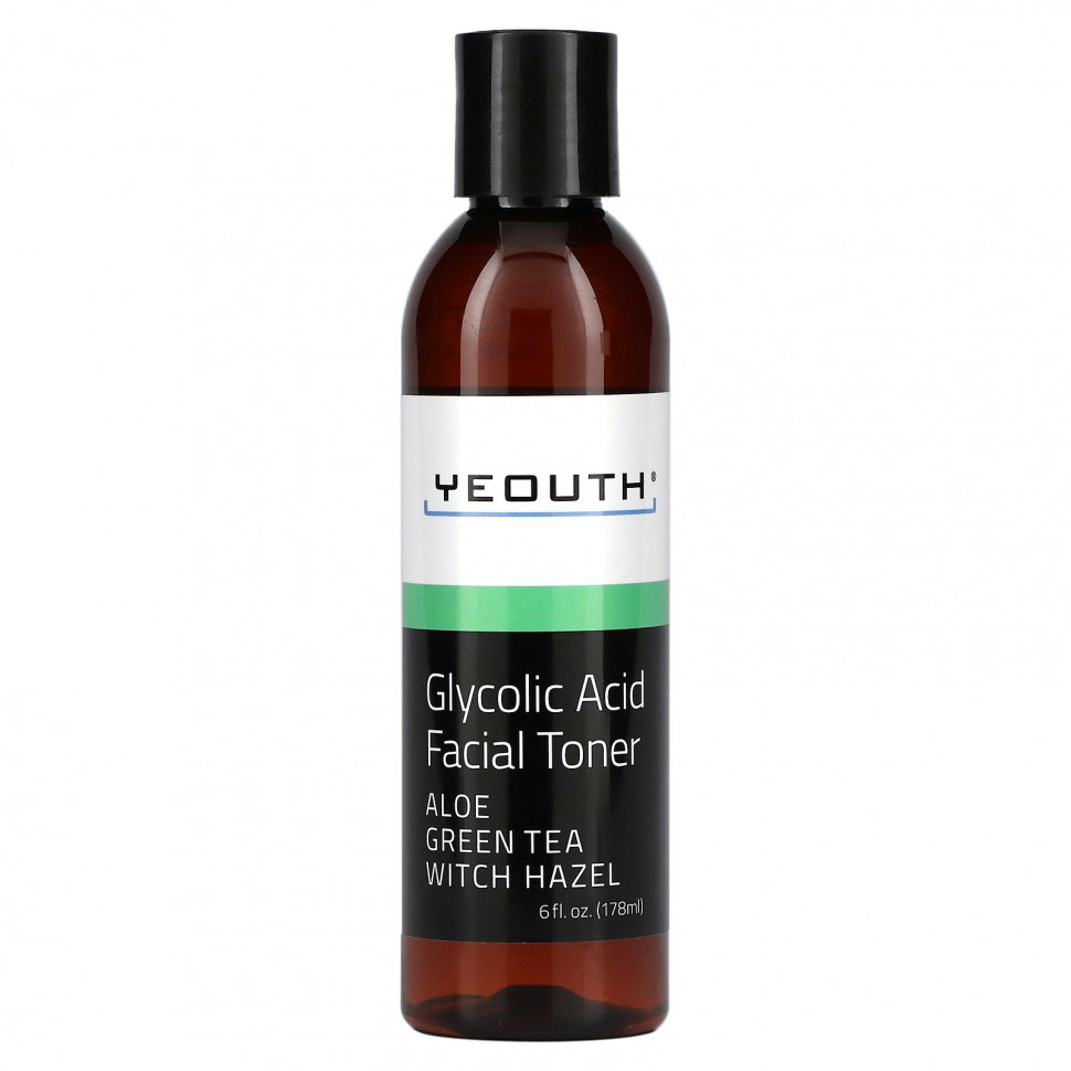   (Iherb) Yeouth, Glycolic Acid Facial Toner, Aloe Green Tea Witch Hazel, 6 fl oz (178 ml)    -     , -, 